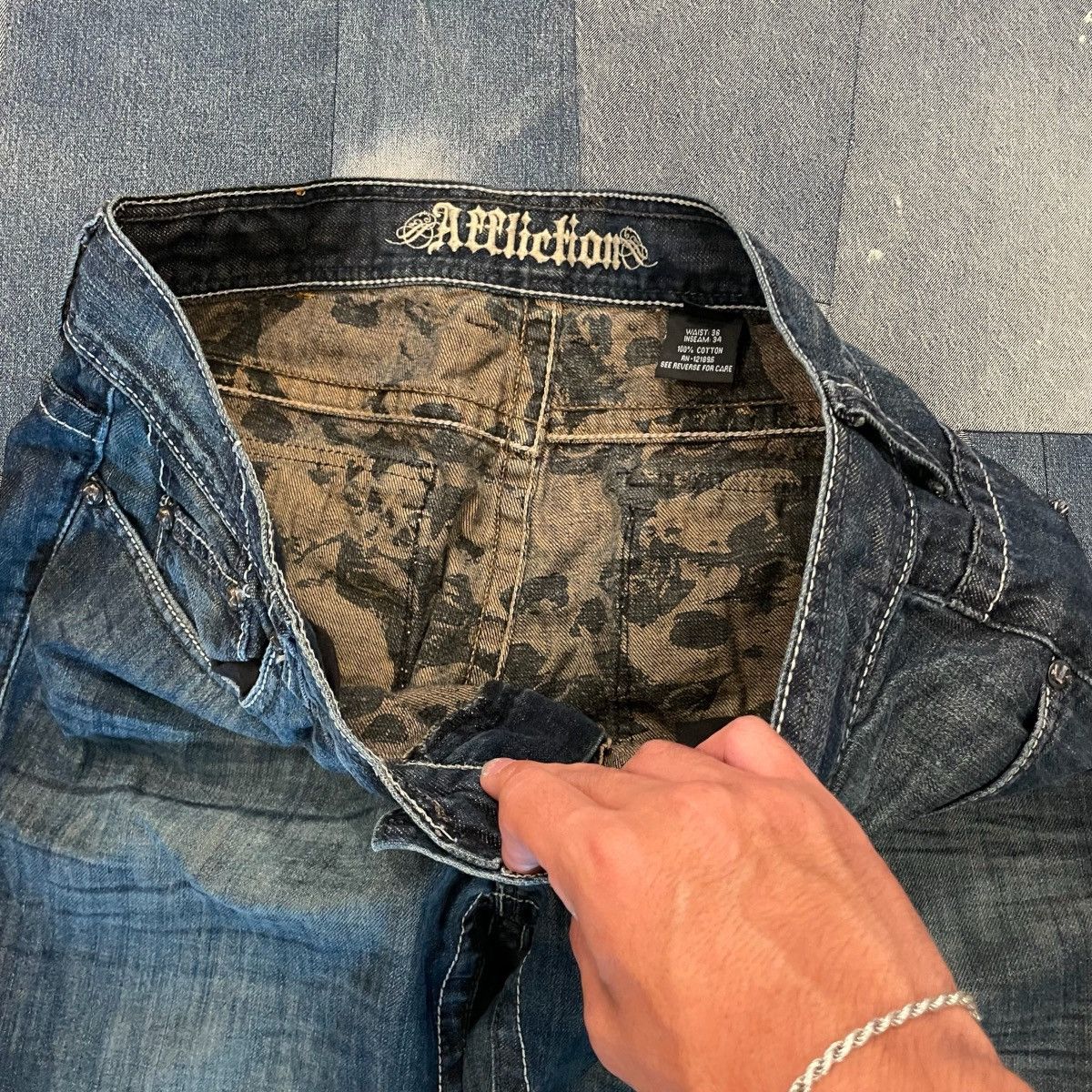 Affliction × Vintage CRAZY Y2K Affliction Skull Essential Denim Pants Size US 36 / EU 52 - 5 Thumbnail