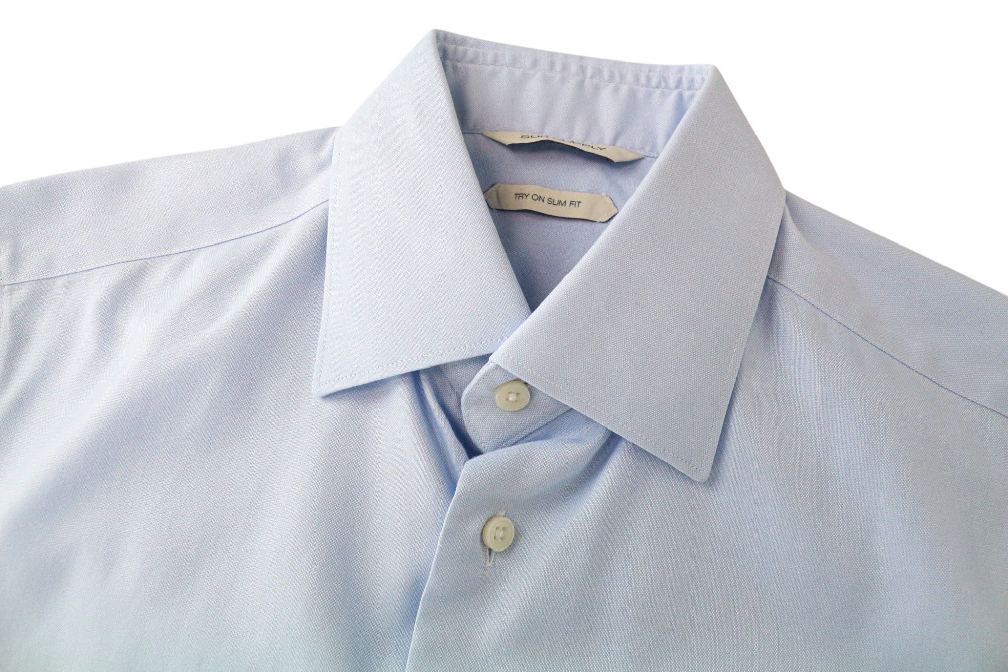 Suitsupply 38L/15L Slim Blue Cotton Long Sleeve Shirt 78907 Size 38L - 3 Thumbnail