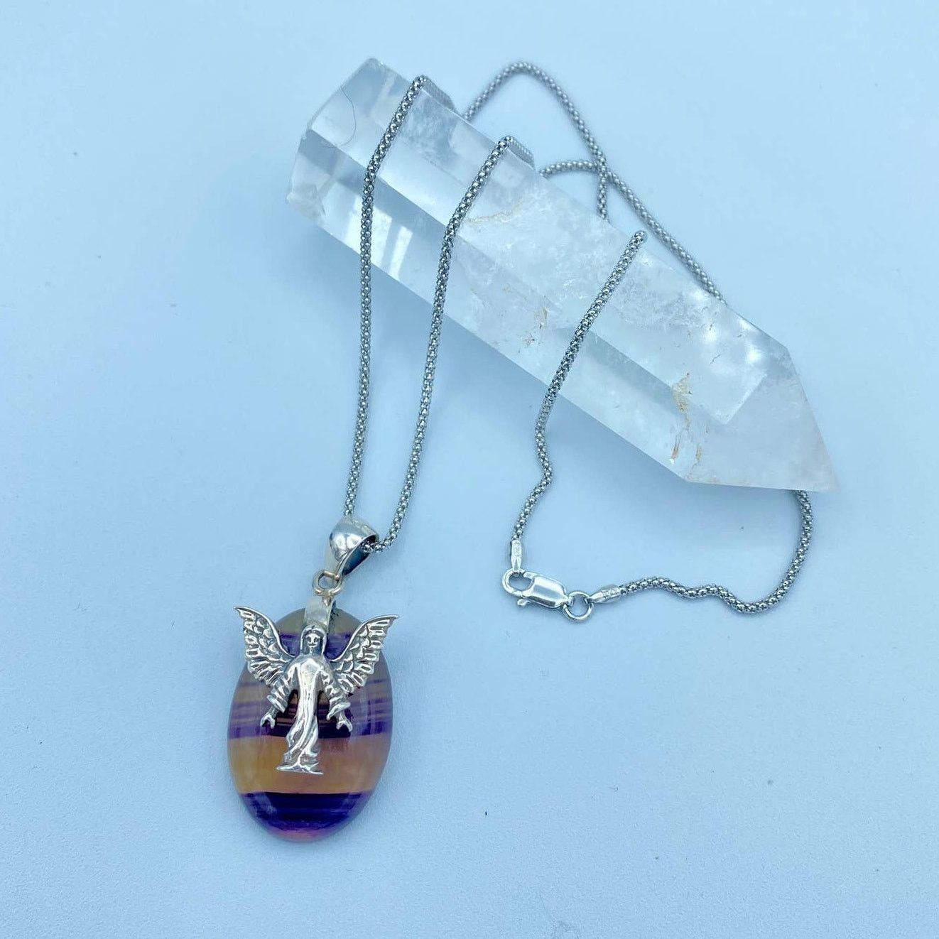 The Unbranded Brand Angel Rainbow Fluorite Sterling Silver Necklace Size ONE SIZE - 1 Thumbnail