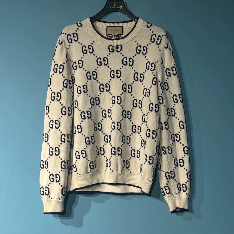 Gucci Gucci The latest white logo printed pullover round-neck lon Size US XL / EU 56 / 4 - 1 Thumbnail