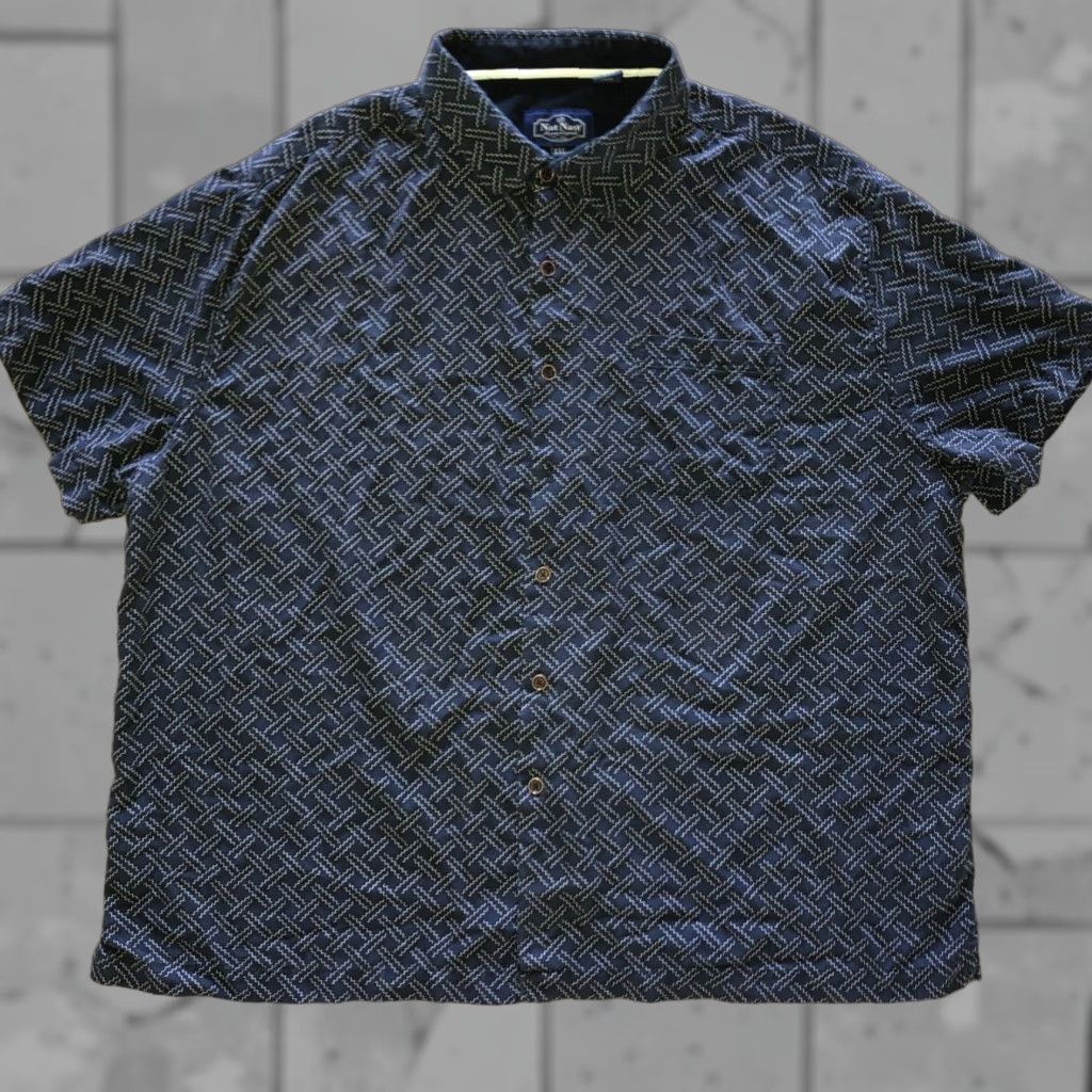 Nat Nast Nat Nast Men's Hawaiian Shirt Short Sleeve Button-Up Collared Geometric Blue 2XL Size US XXL / EU 58 / 5 - 1 Thumbnail
