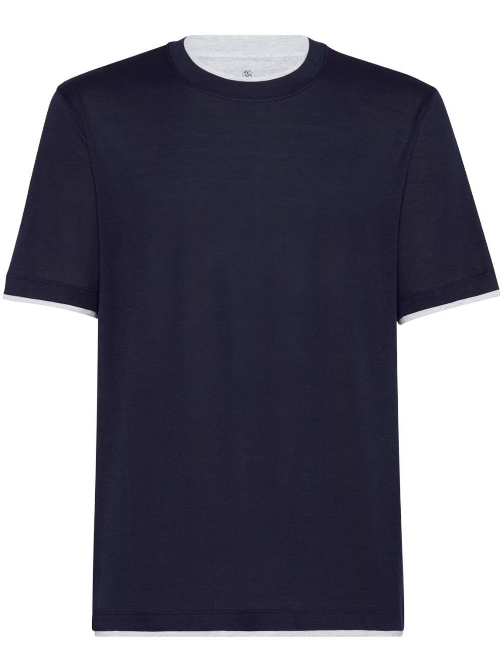 Brunello Cucinelli Silk And Cotton Jersey Crew-Neck T-Shirt With Faux-Layering Size US XS / EU 42 / 0 - 1 Thumbnail