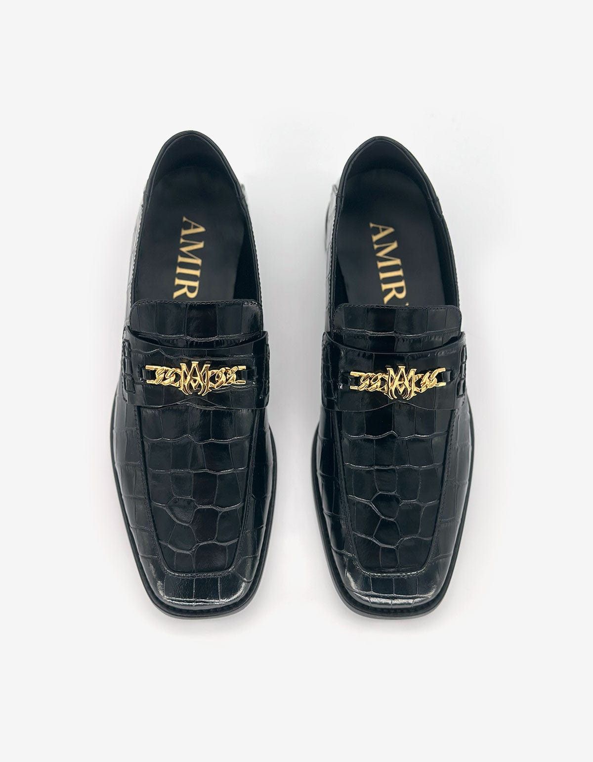 Amiri Amiri Black Croc-Embossed MA Slip-On Loafers Size US 12 / EU 45 - 3 Thumbnail