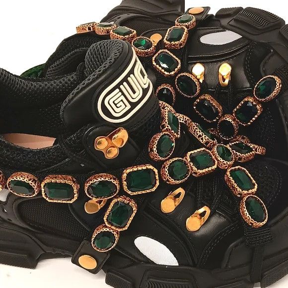 Gucci GUCCI Women's 'Black' Flashtreks w/ Crystals - EU36/US6 Size US 6 / IT 36 - 8 Thumbnail