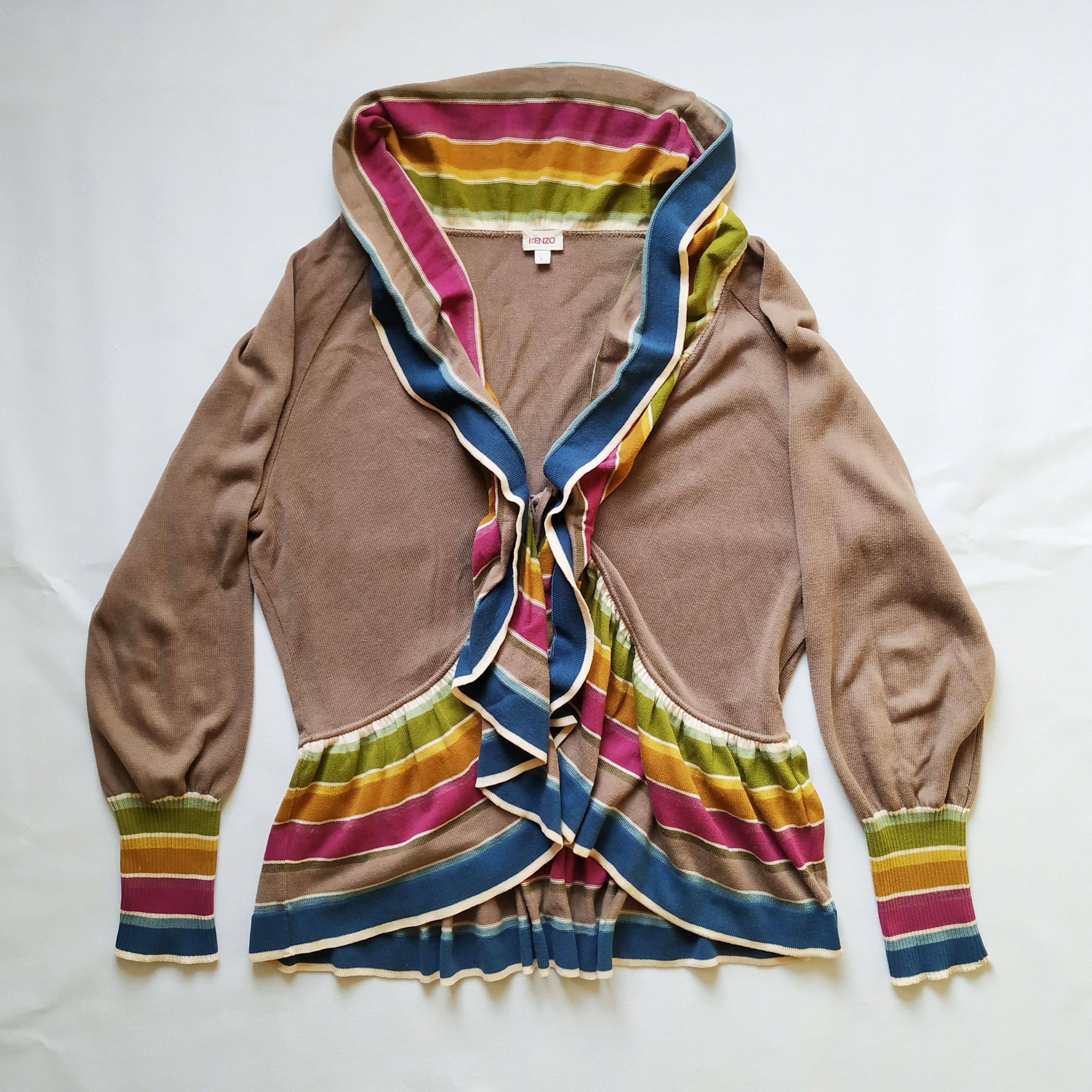 Kenzo Kenzo brown colorful striped peplum tie front Size L / US 10 / IT 46 - 1 Thumbnail