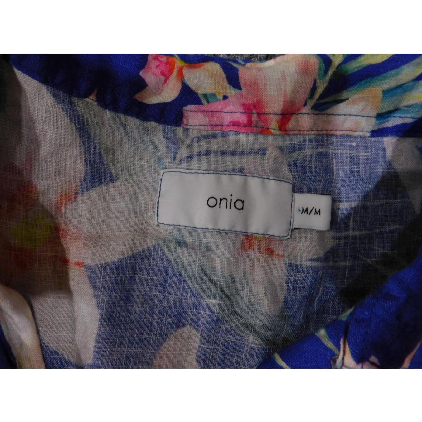 Onia Onia Shirt Mens M Blue Linen Hawaiian Aloha Floral Button Up Resort Camp Size US M / EU 48-50 / 2 - 4 Thumbnail