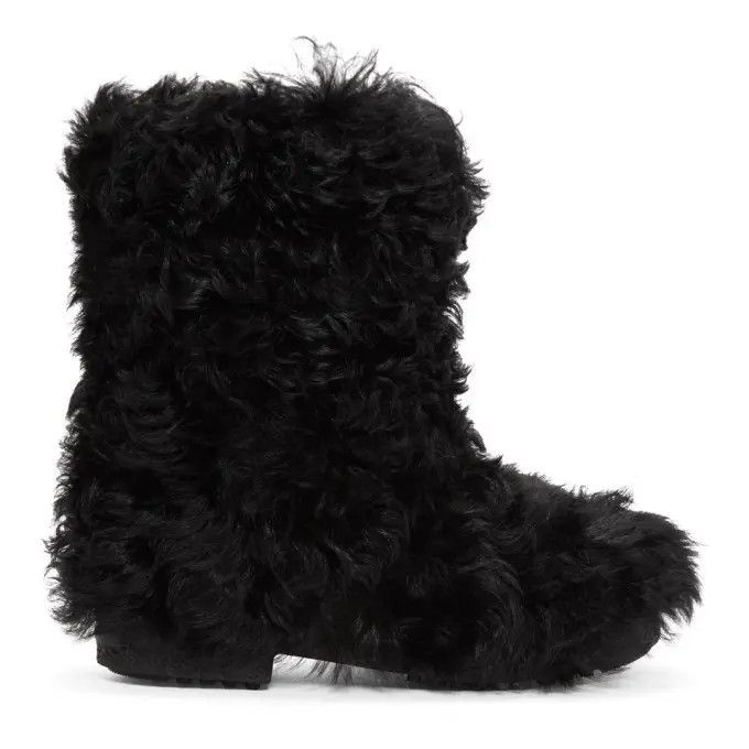 Saint Laurent Paris o1bcso1str0125 Furry Boot In Curly Fur And Leather in Black Size US 9 / IT 39 - 1 Thumbnail