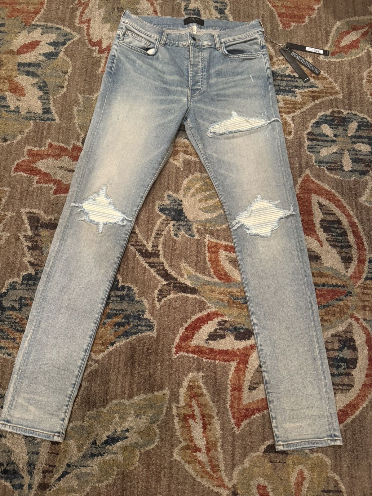 Amiri Amiri MX1 Ultrasuede White Suede Patch Jeans | Grailed
