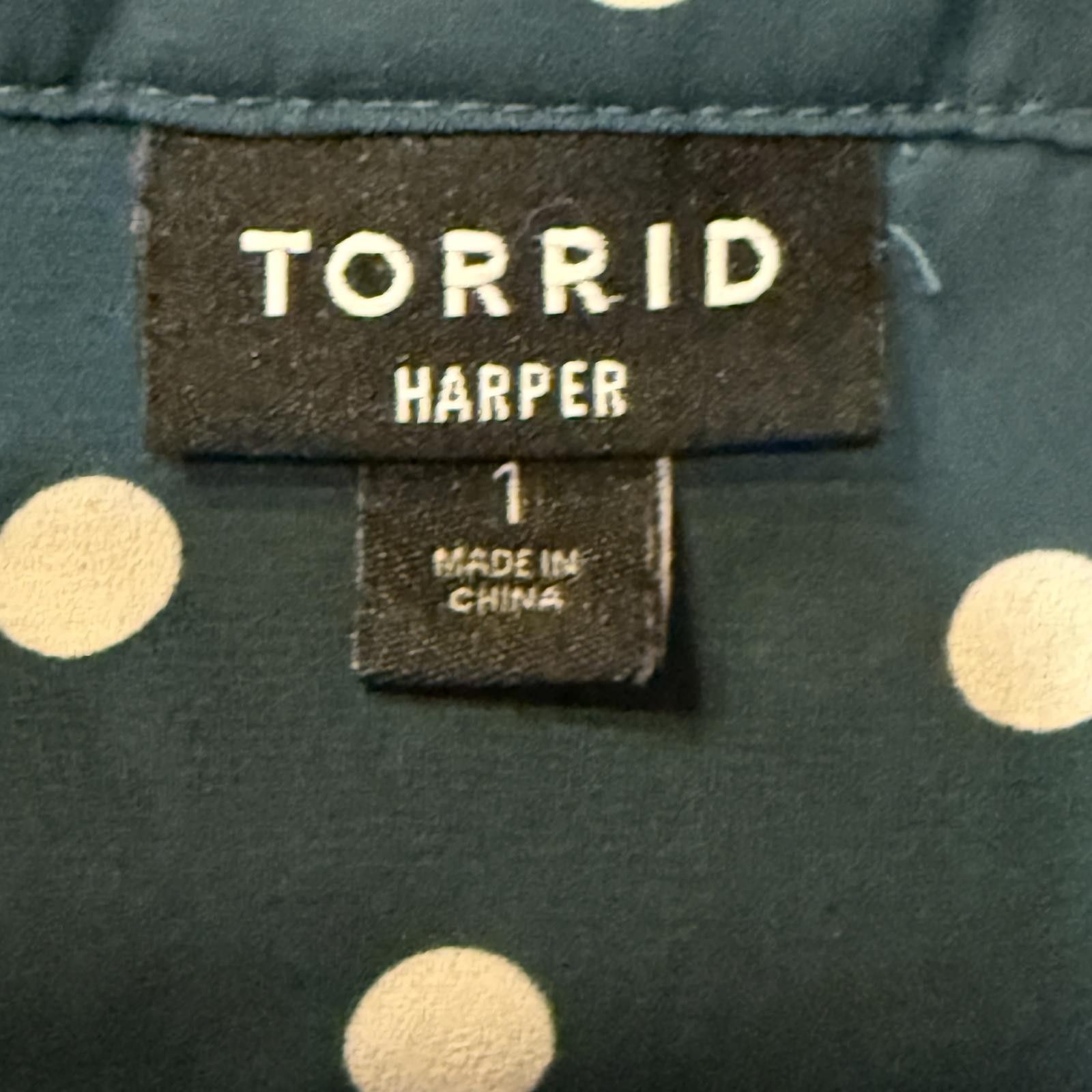 Designer Torrid Harper Polka Dot Blouse - Teal, Size 1 Size XL / US 12-14 / IT 48-50 - 5 Thumbnail