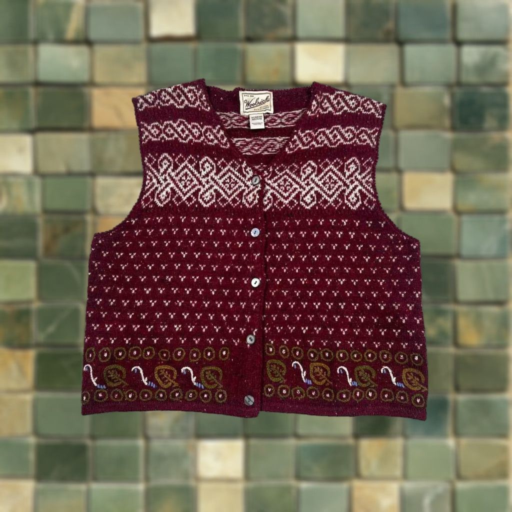 Vintage VINTAGE Woolrich Fair Isle Cardigan Sleeveless Vest Red Women’s M V3J Size M / US 6-8 / IT 42-44 - 1 Thumbnail