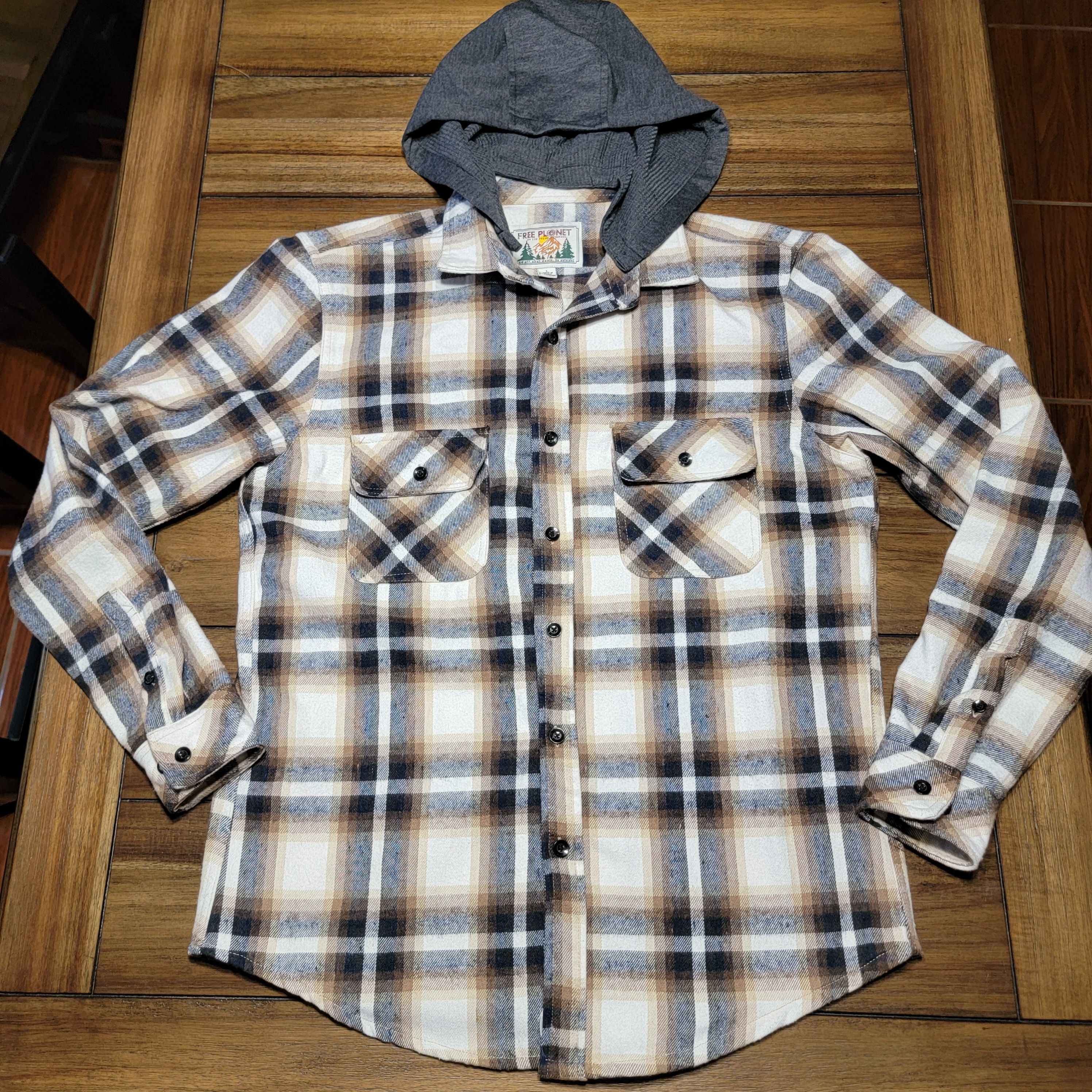Free Planet Free Planet LS Flannel Shirt w/ Detachable Hood - Size Large Size US L / EU 52-54 / 3 - 1 Thumbnail