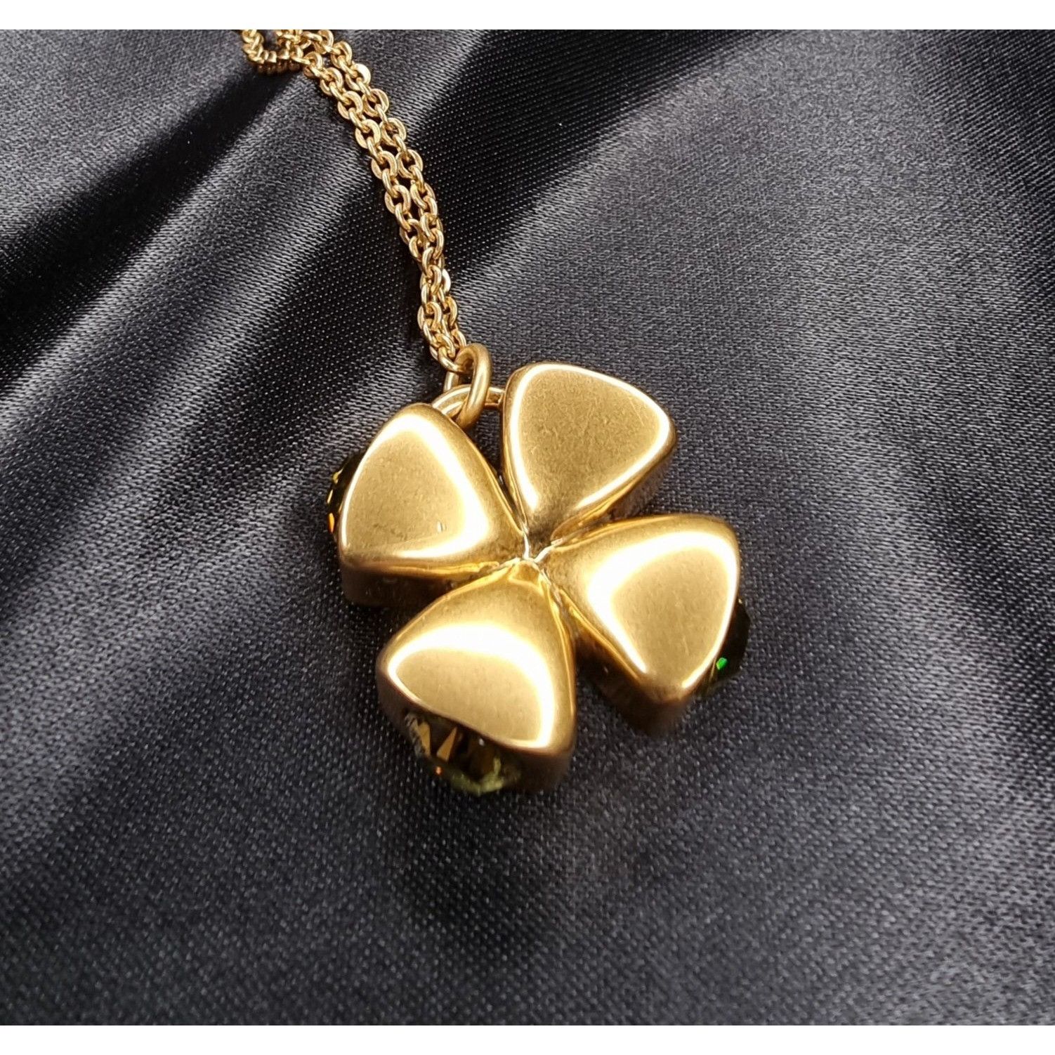 Vintage Pilgrim Gold-Tone Clover Necklace With Crystal Accents Size ONE SIZE - 1 Thumbnail
