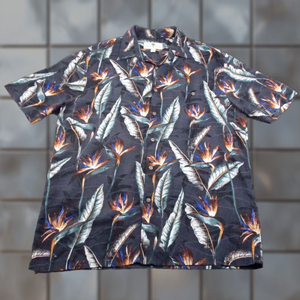 Paradise Island Shores Shirt Mens Medium Black Hawaiian Bird Of Paradise Floral Aloha Size US L / EU 52-54 / 3 - 1 Thumbnail
