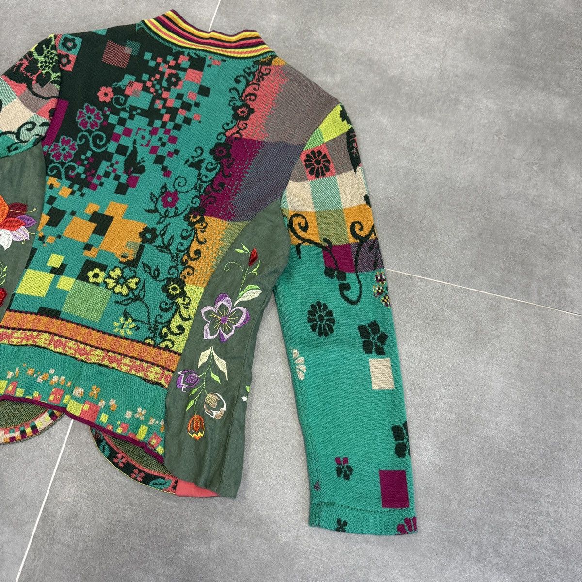 Vintage Ivko Handwritten Emotion Emerald Linen Sweater Cardigan Size XS / US 0-2 / IT 36-38 - 23 Thumbnail