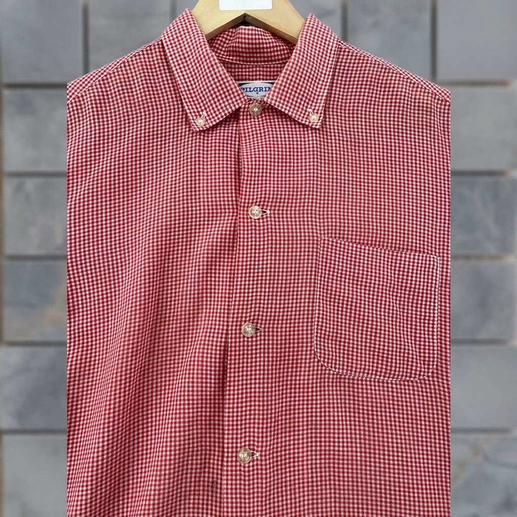 Vintage VINTAGE Pilgrim Dress Shirt Mens FITS L Red Gingham Short Sleeve Button Down Size 40R - 1 Thumbnail