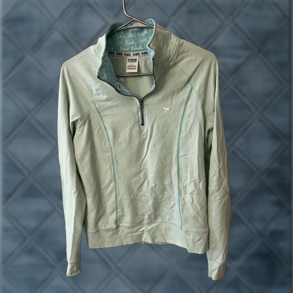Pinko PINK Sweatshirt Women Small Logo 1/4 Zip Mint Green Victoria's Secret PINK Size S / US 4 / IT 40 - 1 Thumbnail