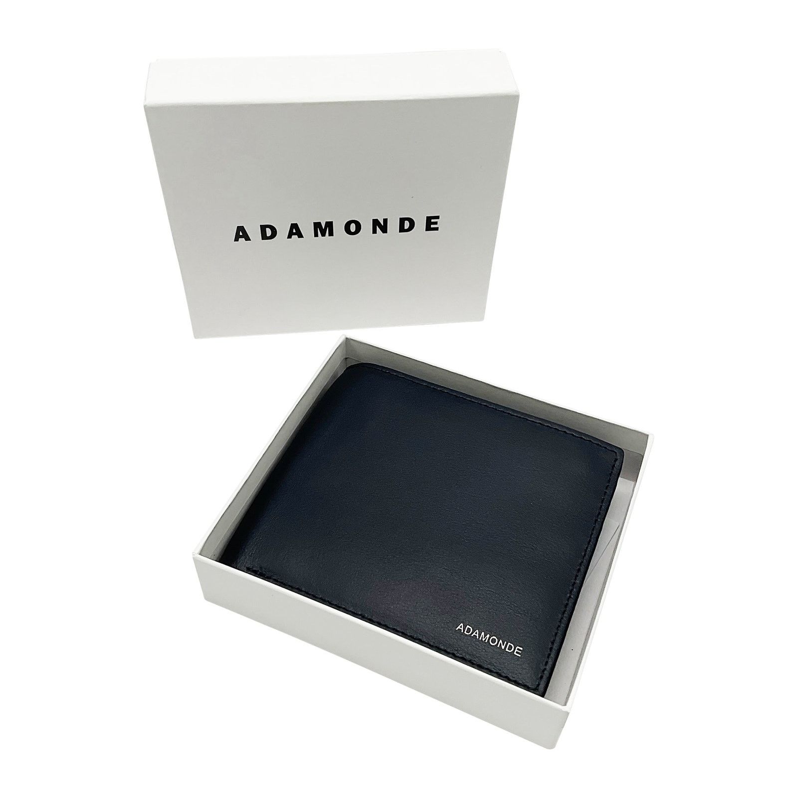 Handmade Men's minimalist dark navy leather wallet with ID window Size ONE SIZE - 7 Thumbnail