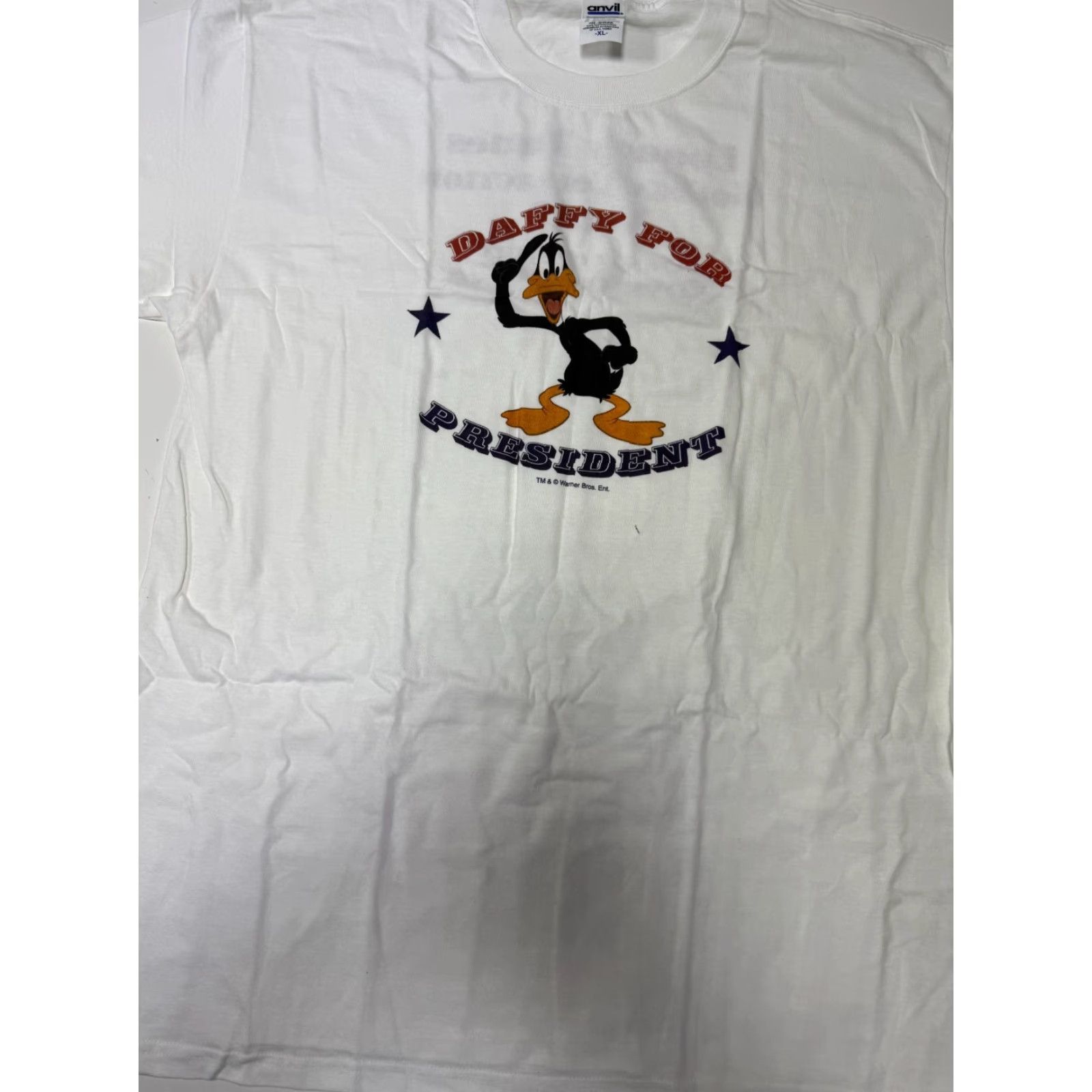 Anvil VINTAGE Warner Bros Daffy Duck for President Tee Shirt XL White Unisex Adults Crew Neck Short Sleeve Cartoon 90s Collectible Mens Womens Size US XL / EU 56 / 4 - 3 Thumbnail