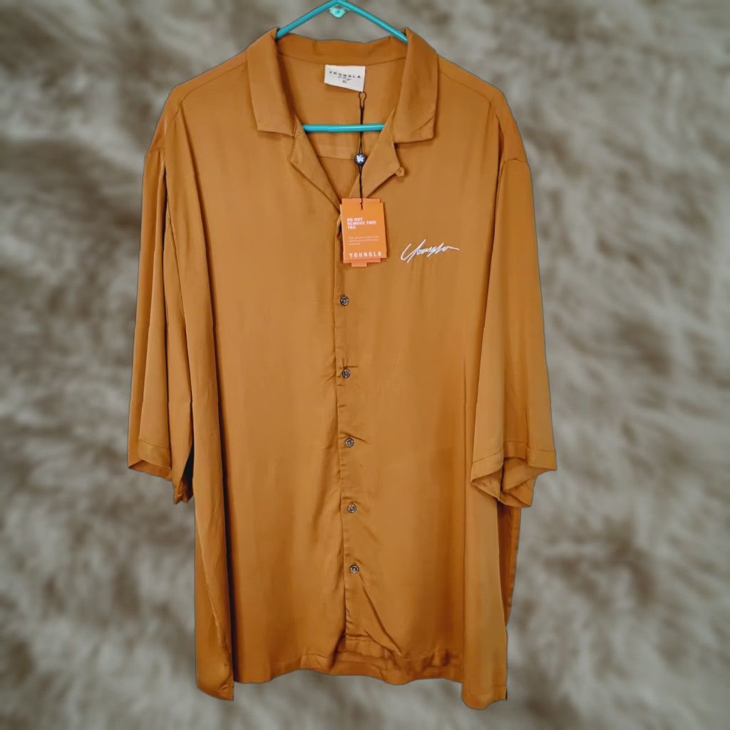 YoungLA Youngla Shirt XL Viscose Rust Brown Button-Up Short Sleeve Casual Mens Size US XL / EU 56 / 4 - 1 Thumbnail