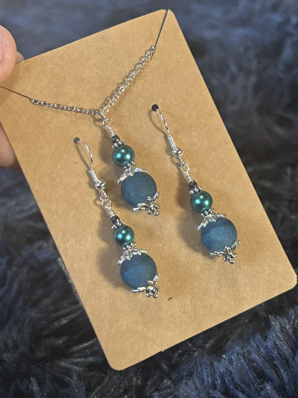 Handmade Handcrafted blue crackle glass pearl necklace set Size ONE SIZE - 1 Thumbnail
