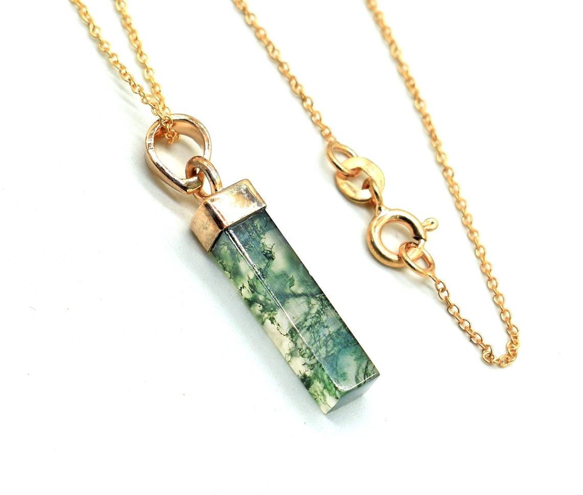 Handmade Genuine Moss Agate Pendant: 925 Sterling Silver Necklace Size ONE SIZE - 1 Thumbnail