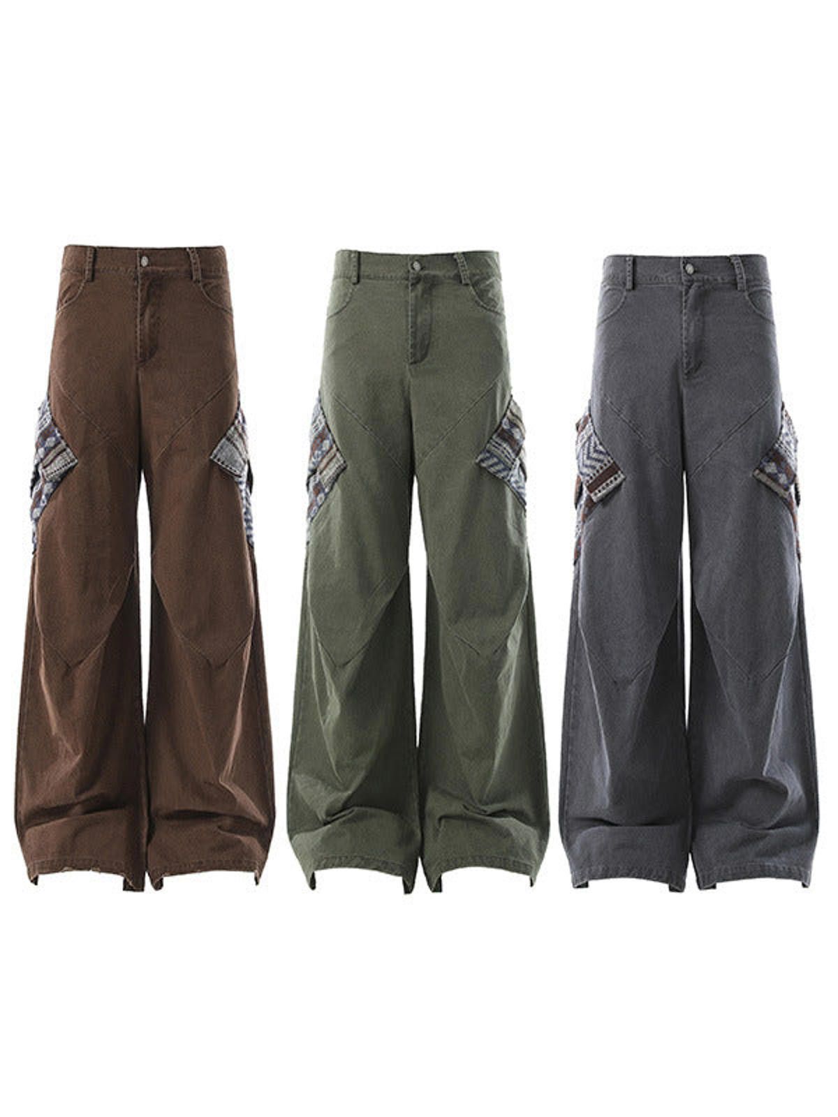 Vintage Brown Green Wide Leg Cargo Pants, Baggy Fit Pants Size US 32 / EU 48 - 6 Thumbnail