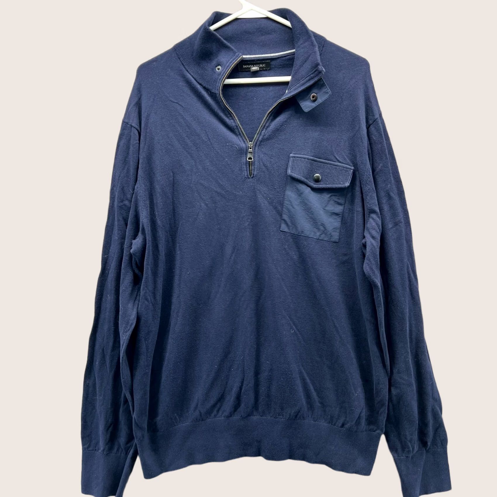 Banana Republic VINTAGE Banana Republic Sweater Mens XL Blue Navy Mock Neck Fleece Pullover Long Sleeve Wool-Free All Seasons Men’s XL Size US XL / EU 56 / 4 - 1 Thumbnail