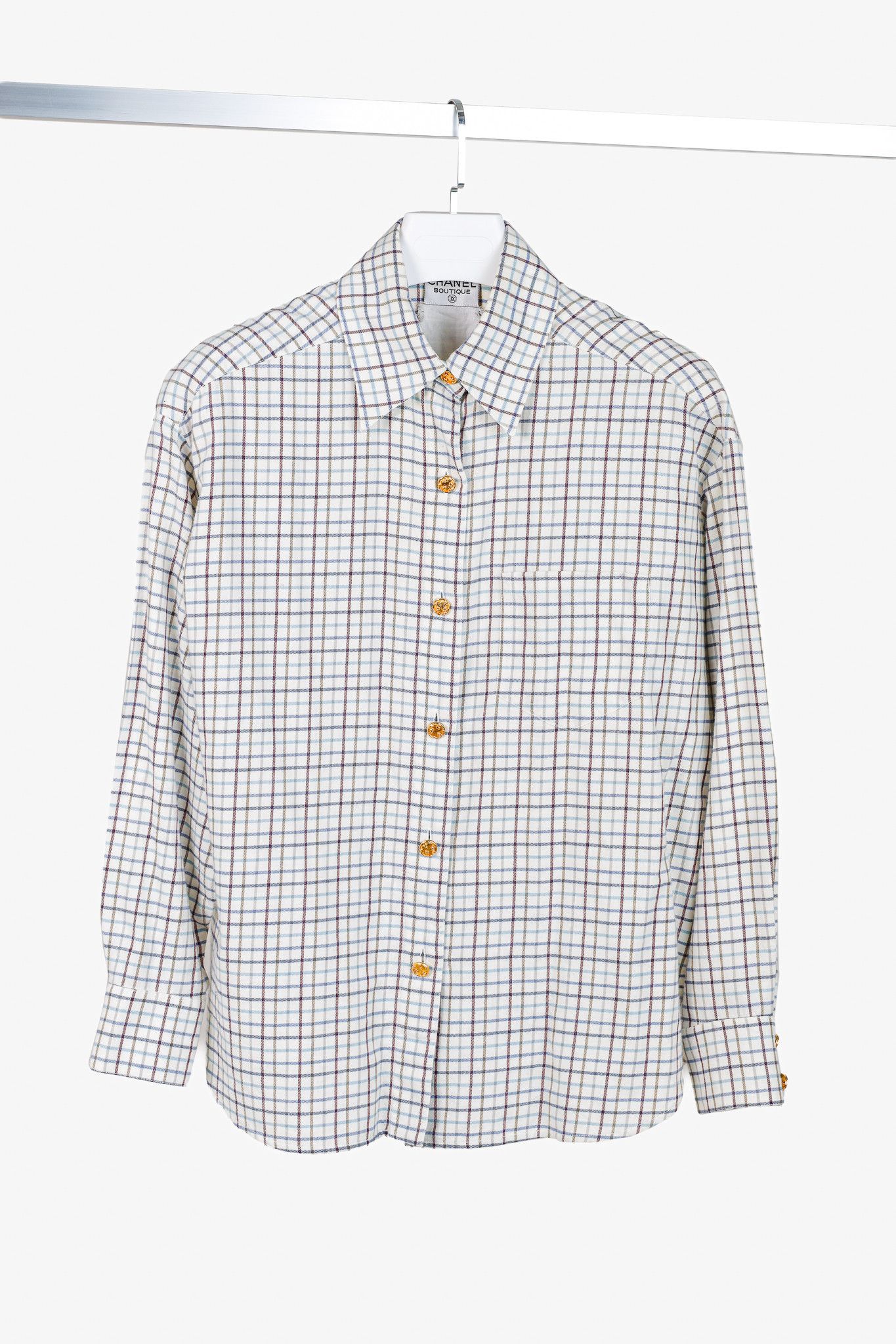 Chanel Chanel Boutique Vintage White Plaid Buttoned Flannel Size L / US 10 / IT 46 - 1 Thumbnail
