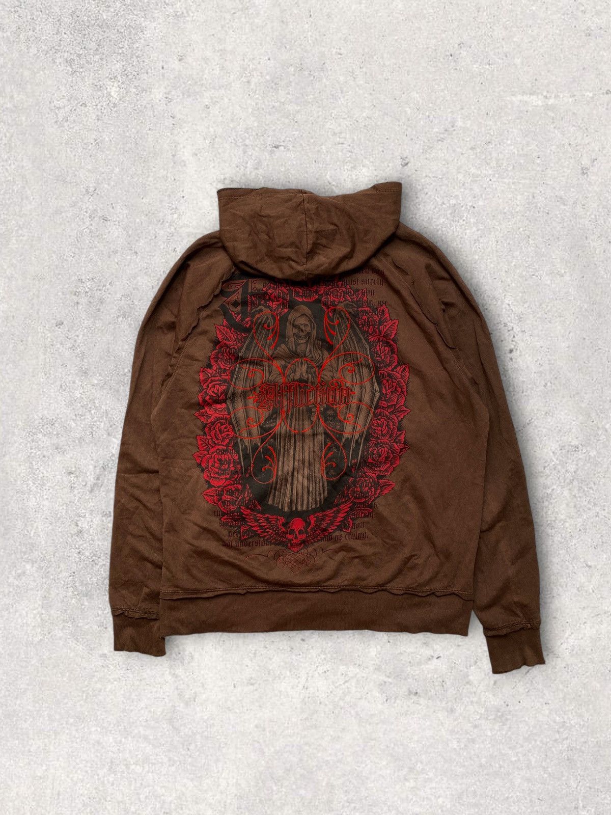 Affliction × Vintage Affliction very rare brown zip hoodie red velvet accents Size US L / EU 52-54 / 3 - 1 Thumbnail