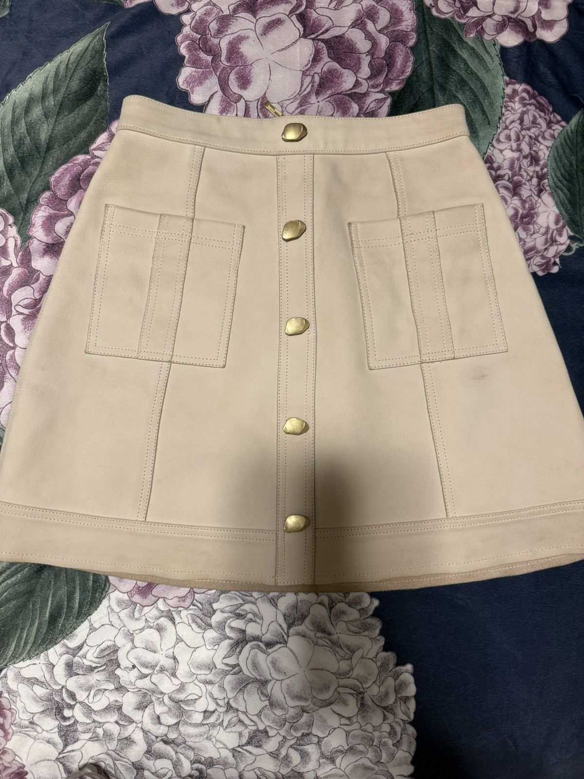 Aje Women’s Cream Leather Skirt Size 26" / US 2 / IT 38 - 3 Thumbnail