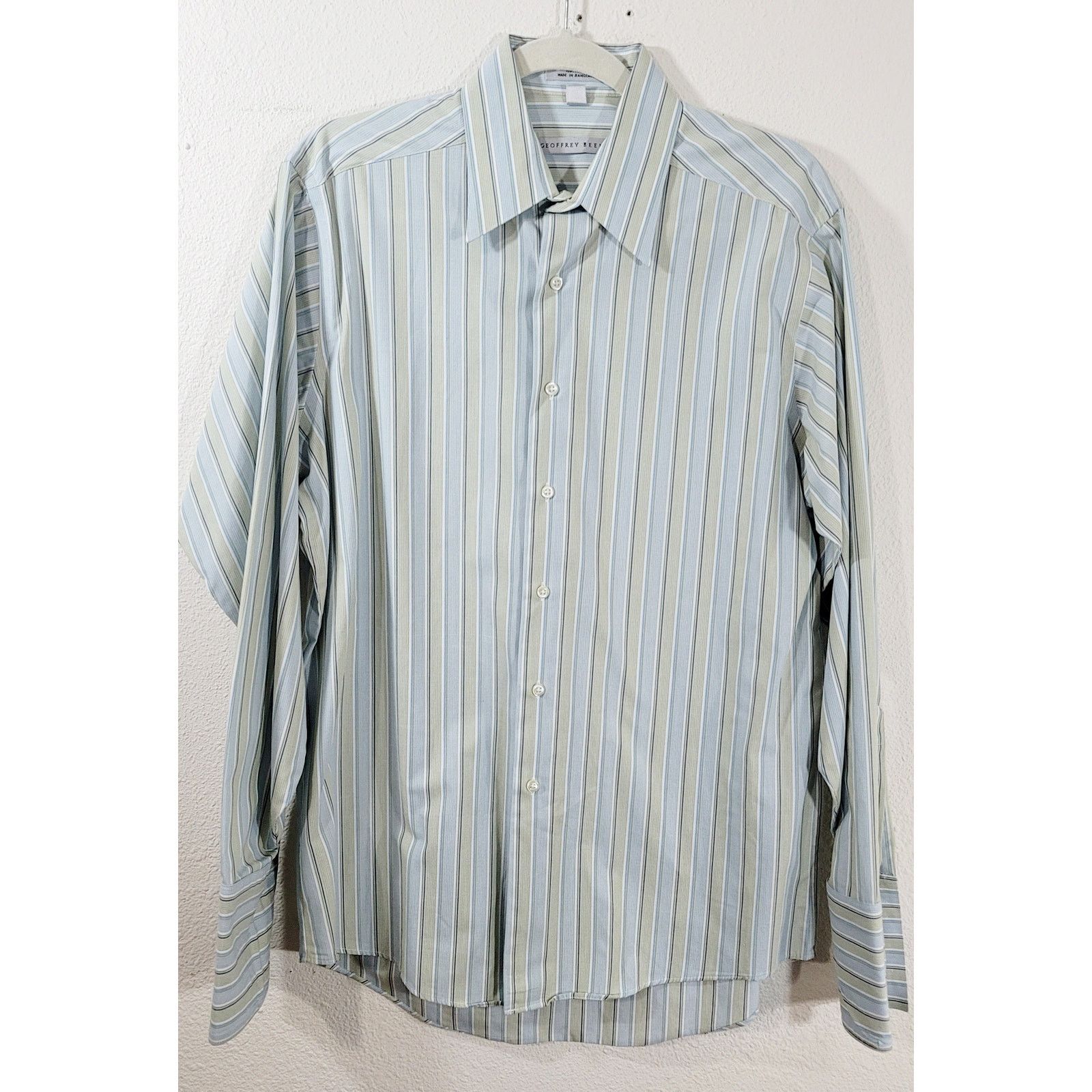 Geoffrey Beene Geoffrey Beene Green Striped Button Shirt Medium 15 15.5 34 Size US M / EU 48-50 / 2 - 7 Thumbnail
