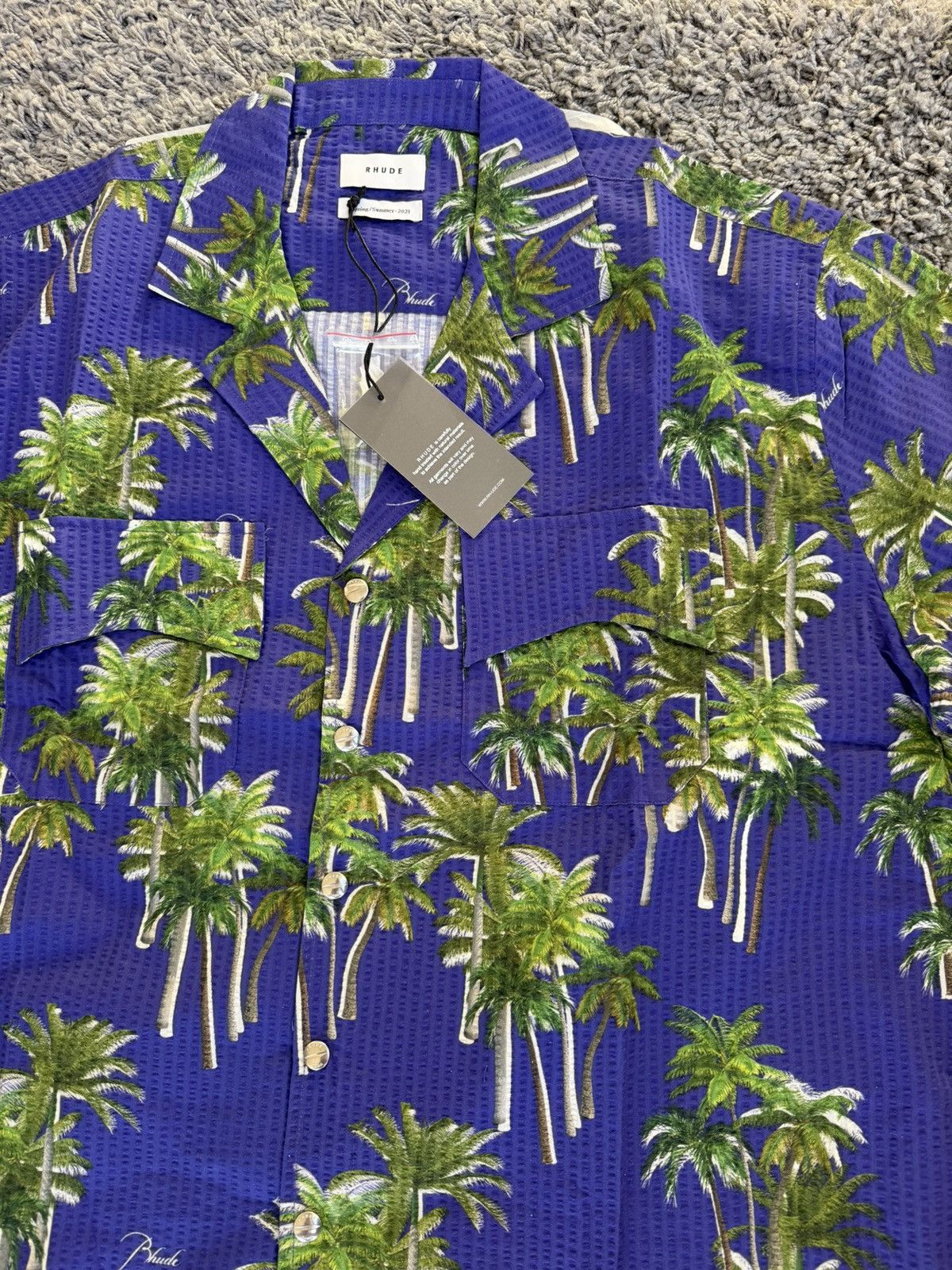 Rhude RHUDE SEARSUCKER HAWAIIAN BLUE/GREEN BUTTON-UP SHIRT Size L Size US L / EU 52-54 / 3 - 6 Thumbnail