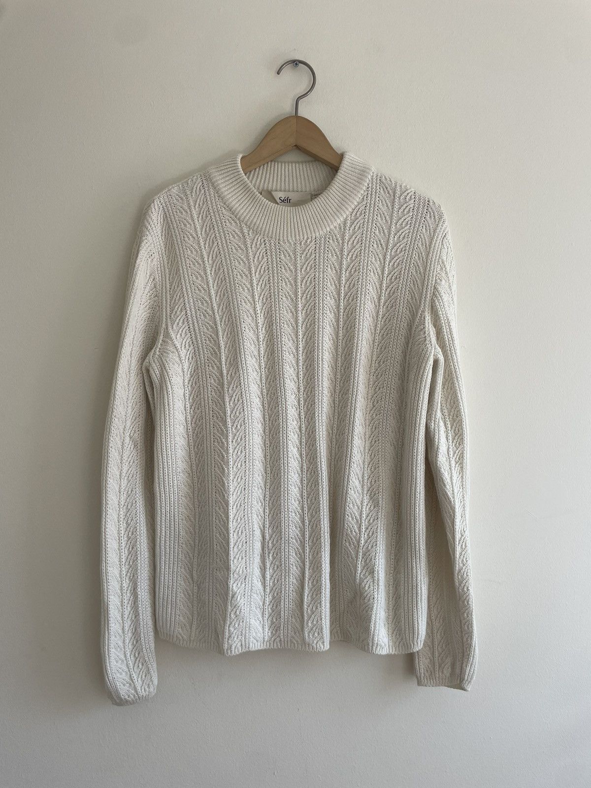 Sefr Sefr Cable Knit Sweater Mockneck White Wool Blend Size US L / EU 52-54 / 3 - 1 Thumbnail