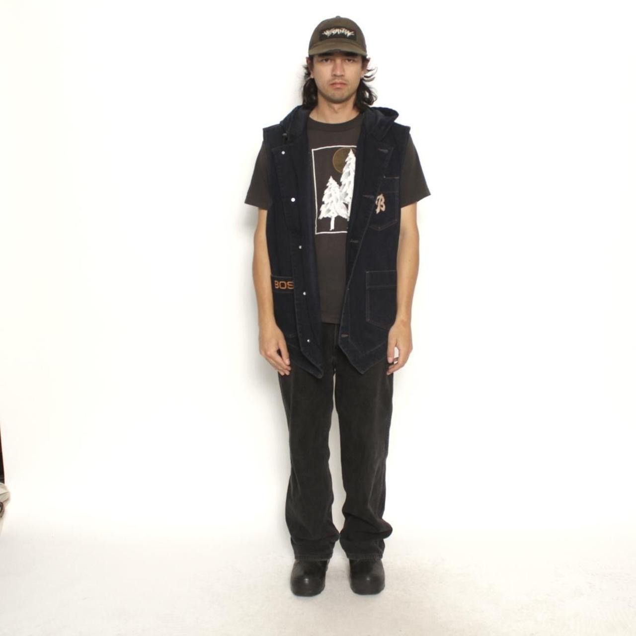 Vintage NAVY BLUE HOODED BUTTON UP DENIM VEST BY BOSS Size US XL / EU 56 / 4 - 2 Thumbnail