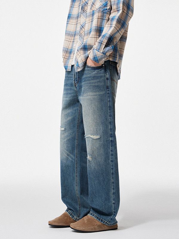 Japanese Brand American-style men's loose straight leg ripped jeans Size US 32 / EU 48 - 2 Thumbnail