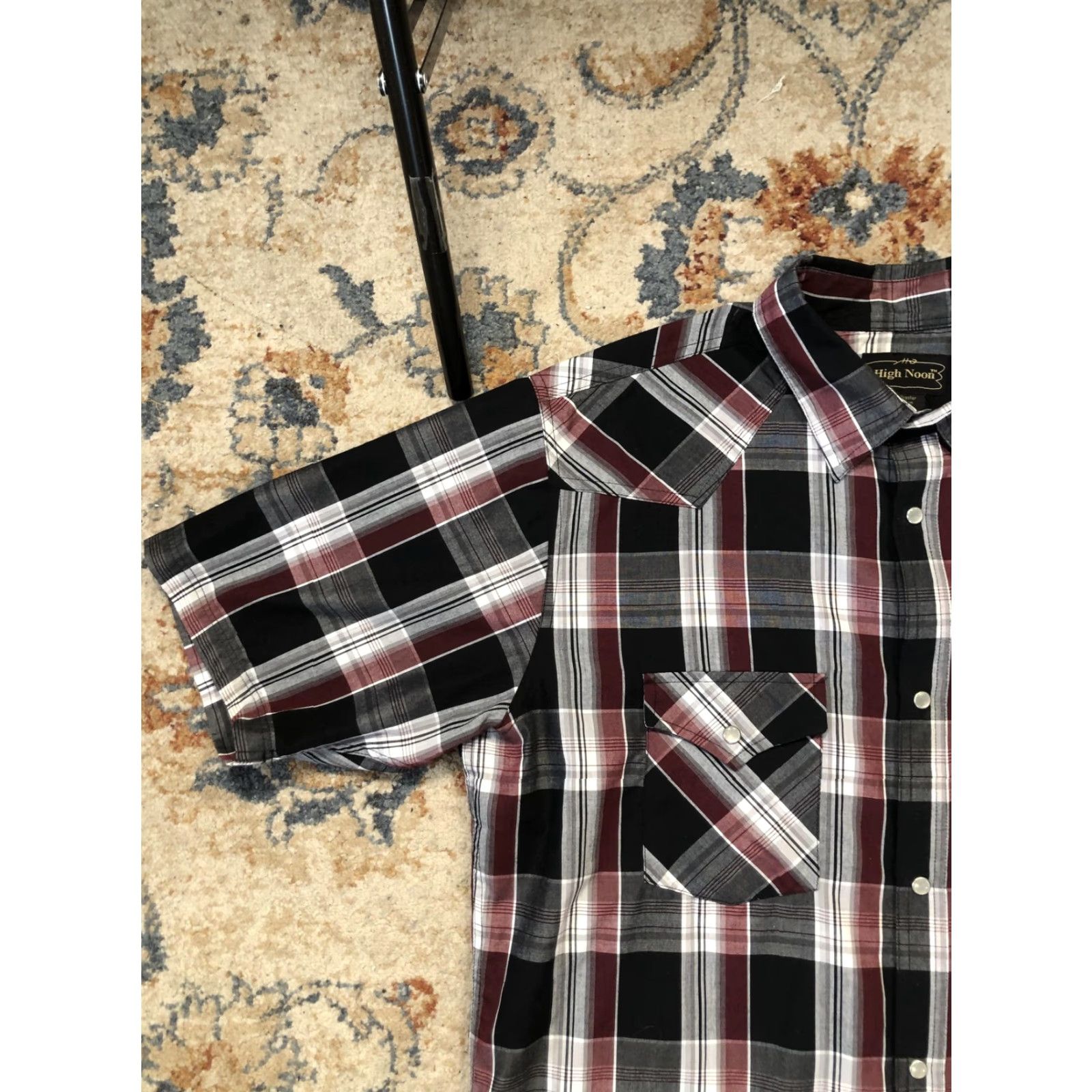 Vintage High Noon Shirt Mens LT Black Red Plaid Western Pearl Snap Short Sleeve Cowboy Size US L / EU 52-54 / 3 - 3 Thumbnail