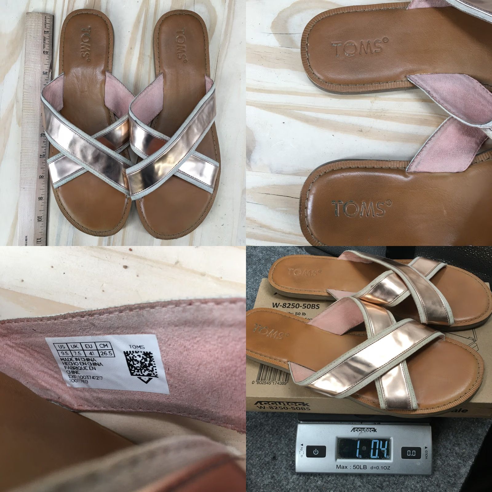 Toms TOMS Sandals Womens 9.5 Slide Crisscross Straps Slip on Flats Rose Gold Tan Shoes Womens Slide 9.5 Gold Tan Size US 10 / IT 40 - 9 Thumbnail
