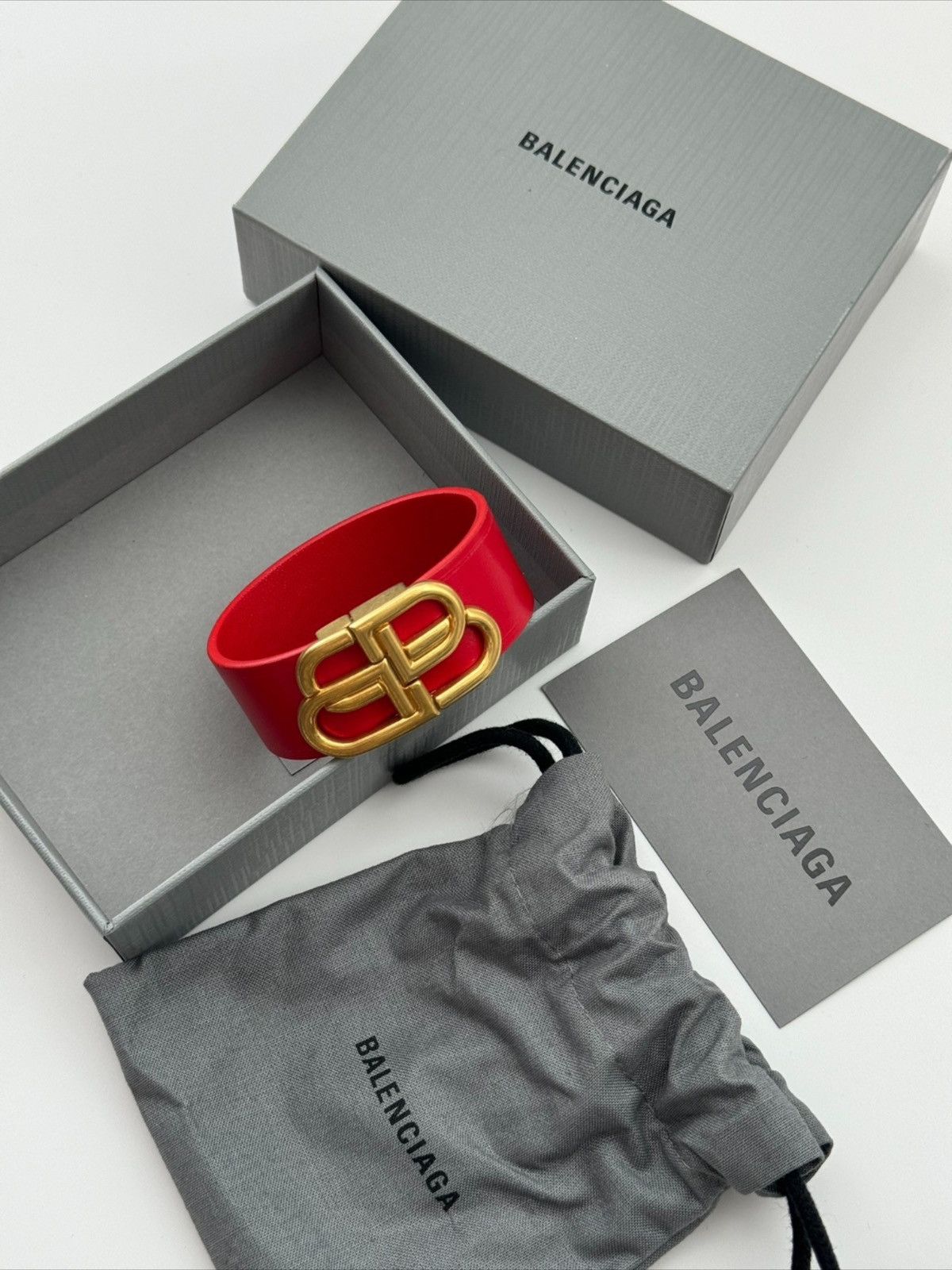 image of Balenciaga Leather Bracelet in Red, Men's