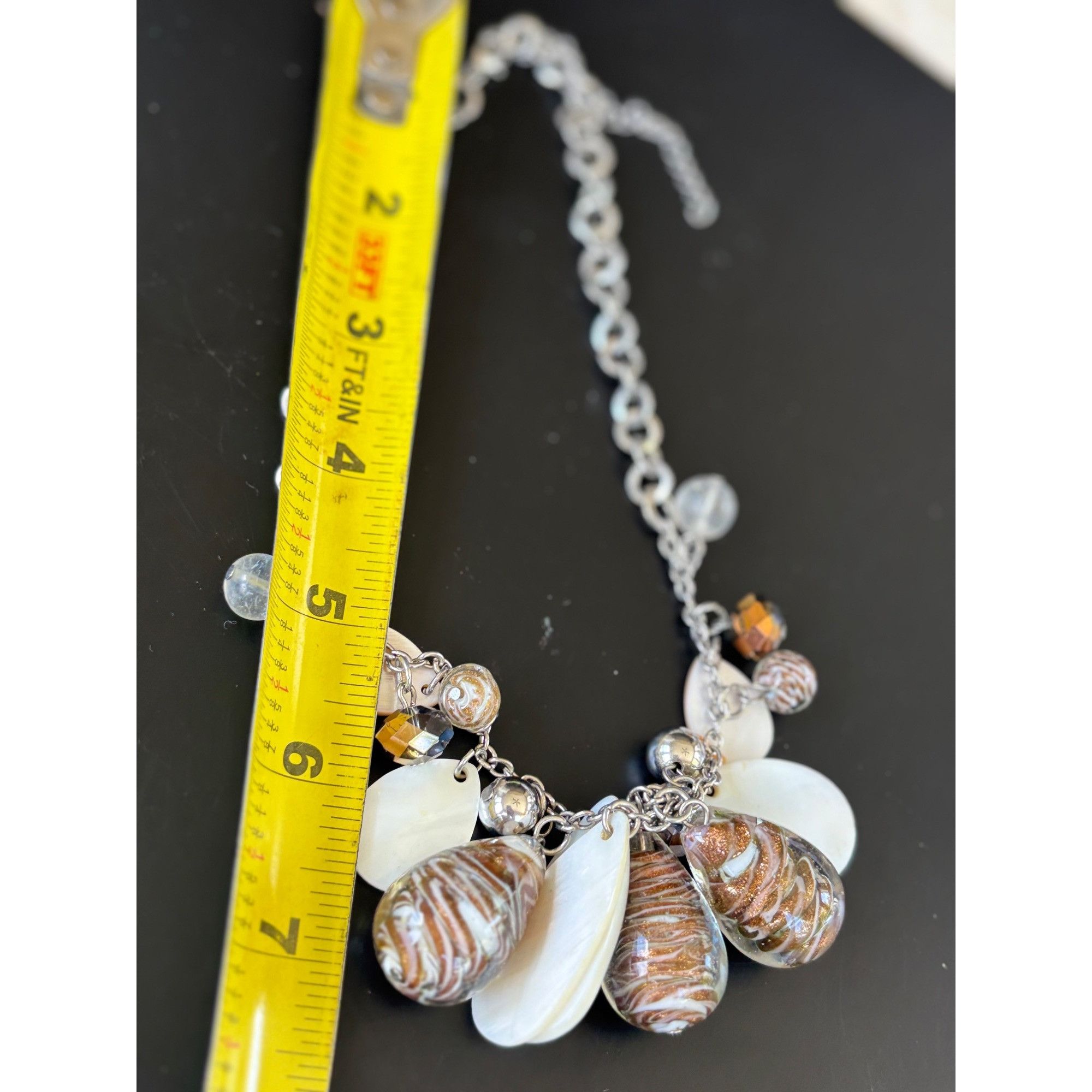 Other Chunky Silver Chain Necklace With Brown & White Beaded Charm Size ONE SIZE - 5 Thumbnail