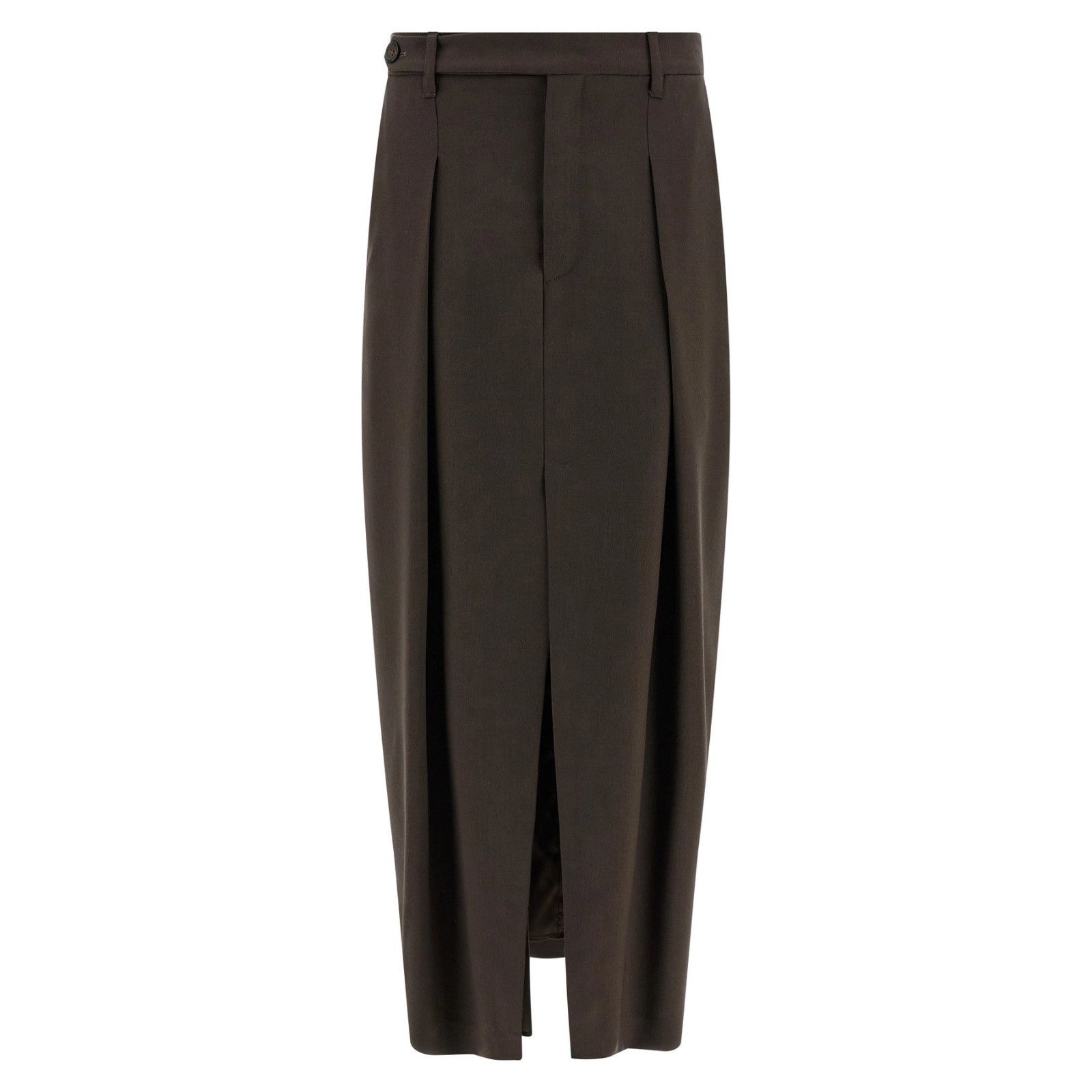 BRUNELLO CUCINELLI $2700 Brown Curved Wool Skirt New & Authe