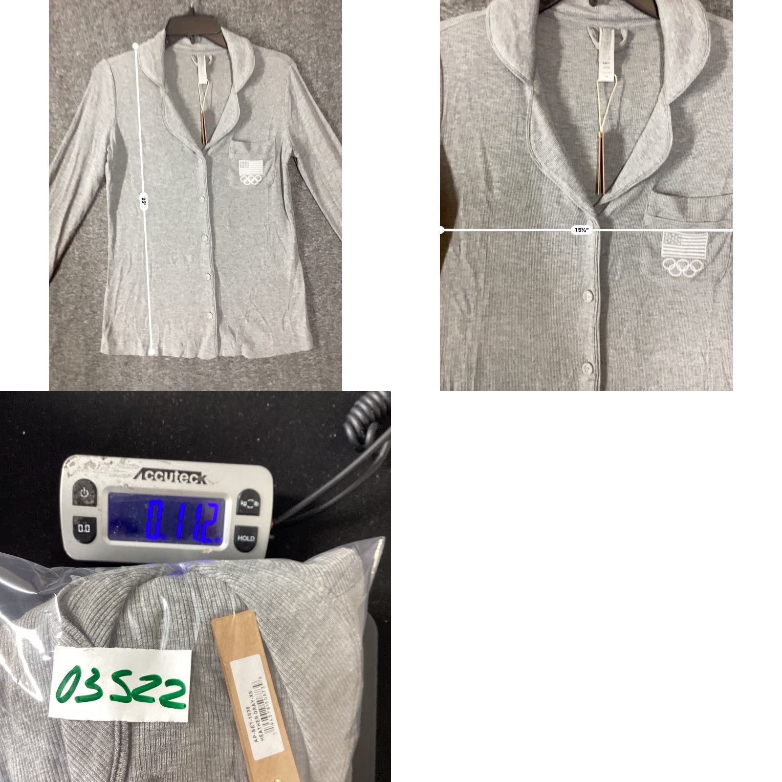 SKIMS SKIMS Women's Team USA Pajama Top Color Heather Grey Ribbed Size XS AP-SET-1039 Size XS / US 0-2 / IT 36-38 - 8 Thumbnail
