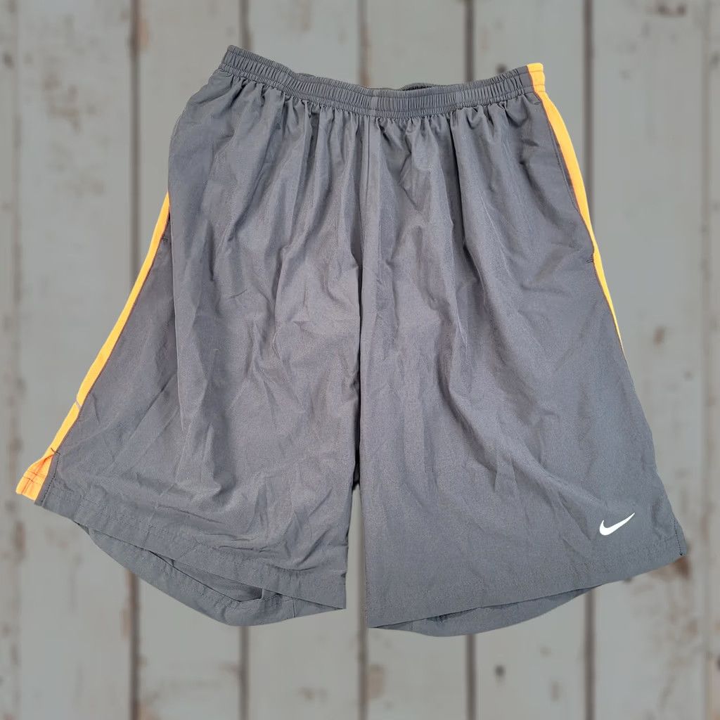 Nike Nike Mens L Running Shorts Athletic Drifit Gym Drawstring Orange Stripe Size US 33 - 1 Thumbnail