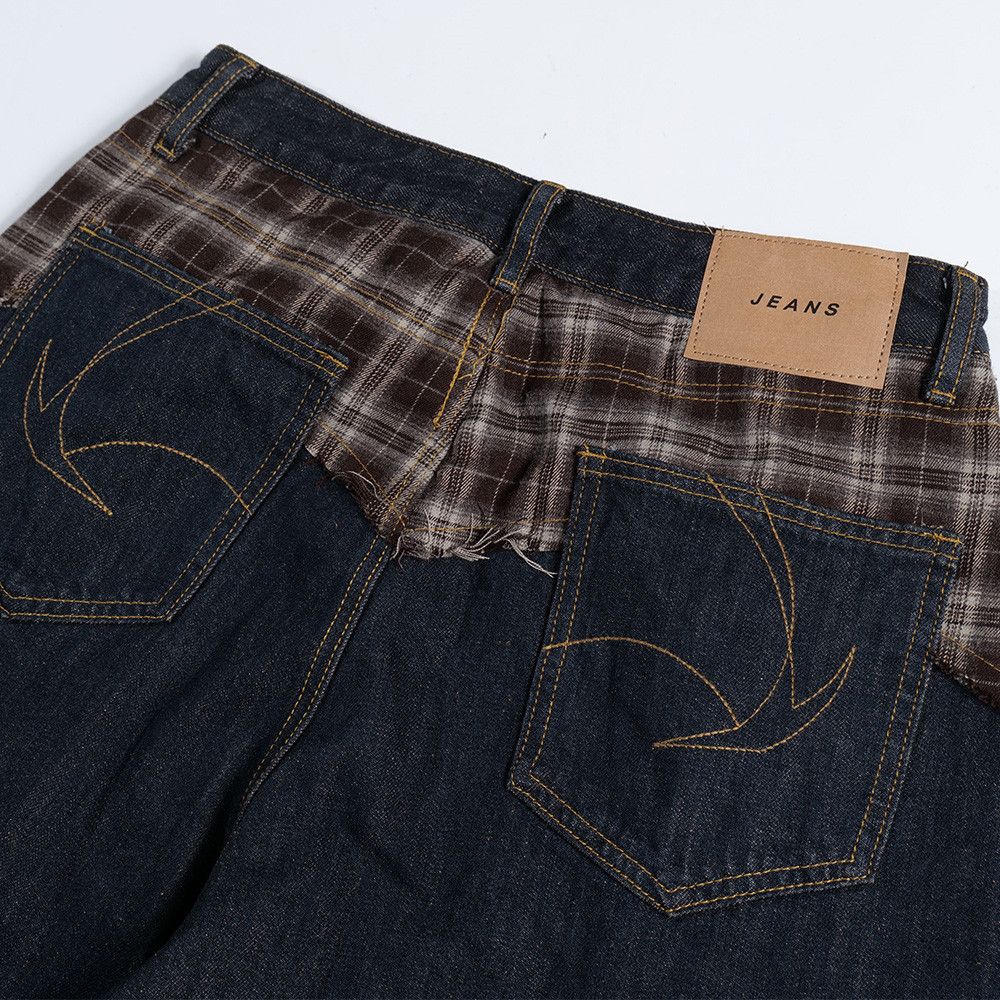 Men's Retro Faux Two-Piece Patchwork Plaid Jeans