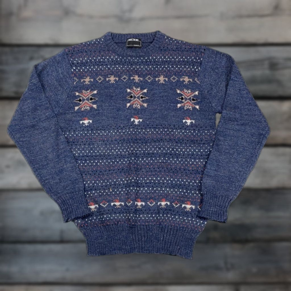 Vintage VINTAGE VTG 80s Blue Tribal Geometric Pattern Sweater Adult Medium Men Wool Crew Neck Pullover Knit Lightweight Size US M / EU 48-50 / 2 - 1 Thumbnail