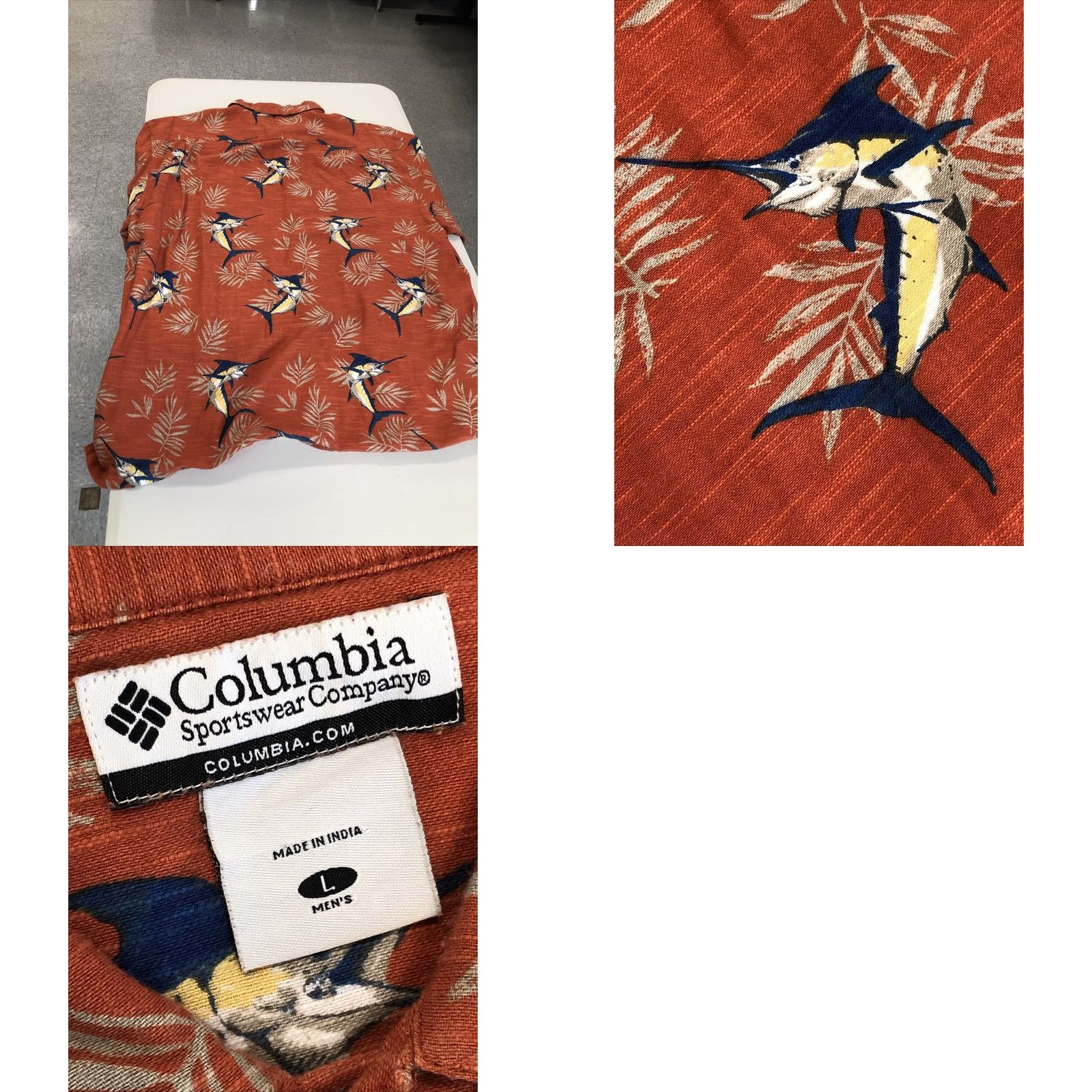 Vintage Columbia Mens Button Shirt L Orange Short Sleeve Hawaiian Fish Marlin Swordfish Size US L / EU 52-54 / 3 - 8 Thumbnail