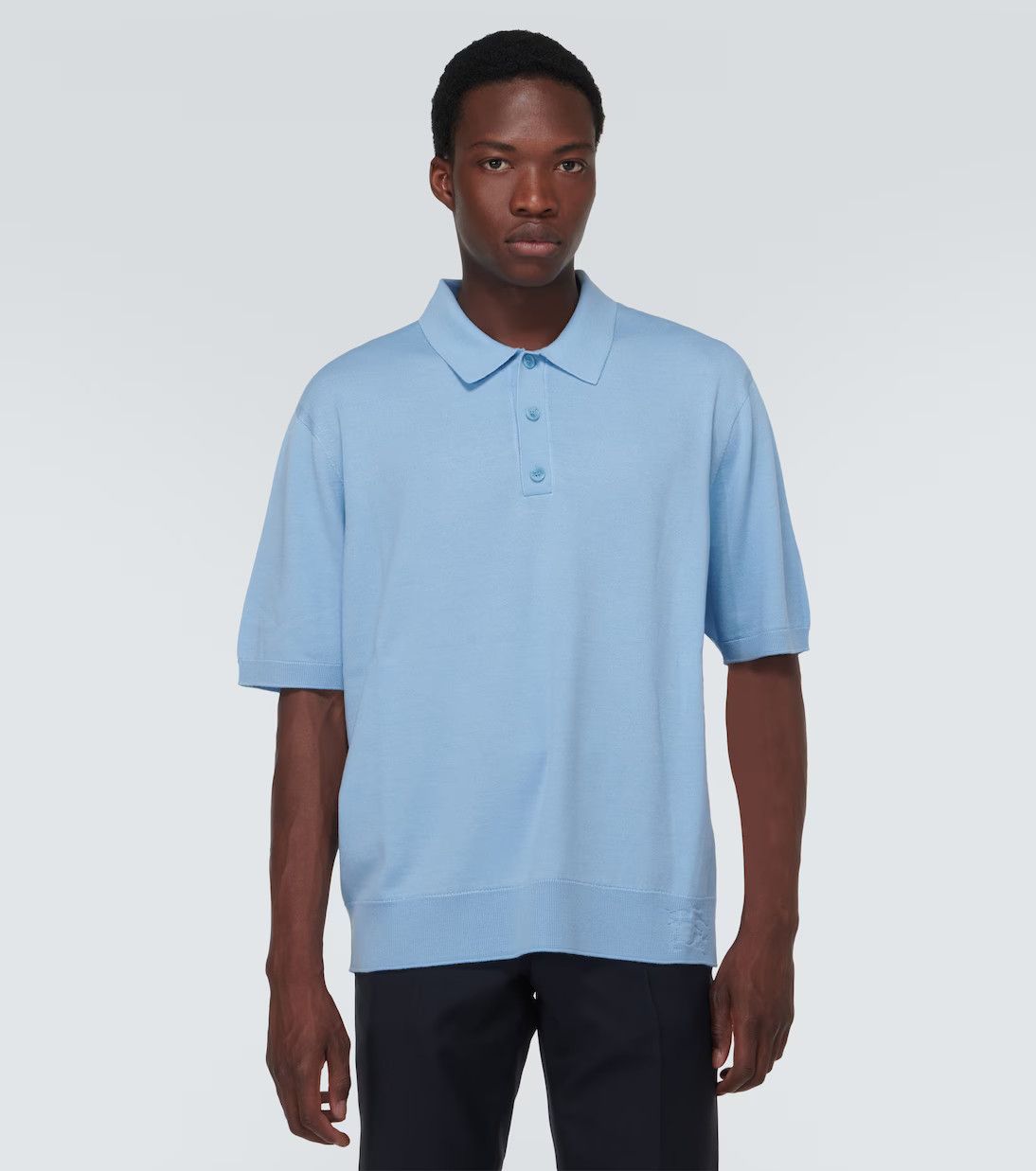 Burberry o1w1db10824 Wool And Silk Polo Shirt in Cool Denim Blue Size US L / EU 52-54 / 3 - 3 Thumbnail