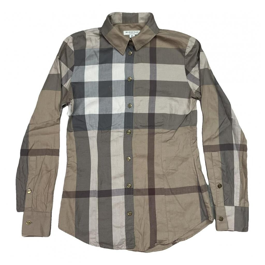 image of Burberry Full Pattern Shirt in Brown Pattern, Women's (Size 2XS)