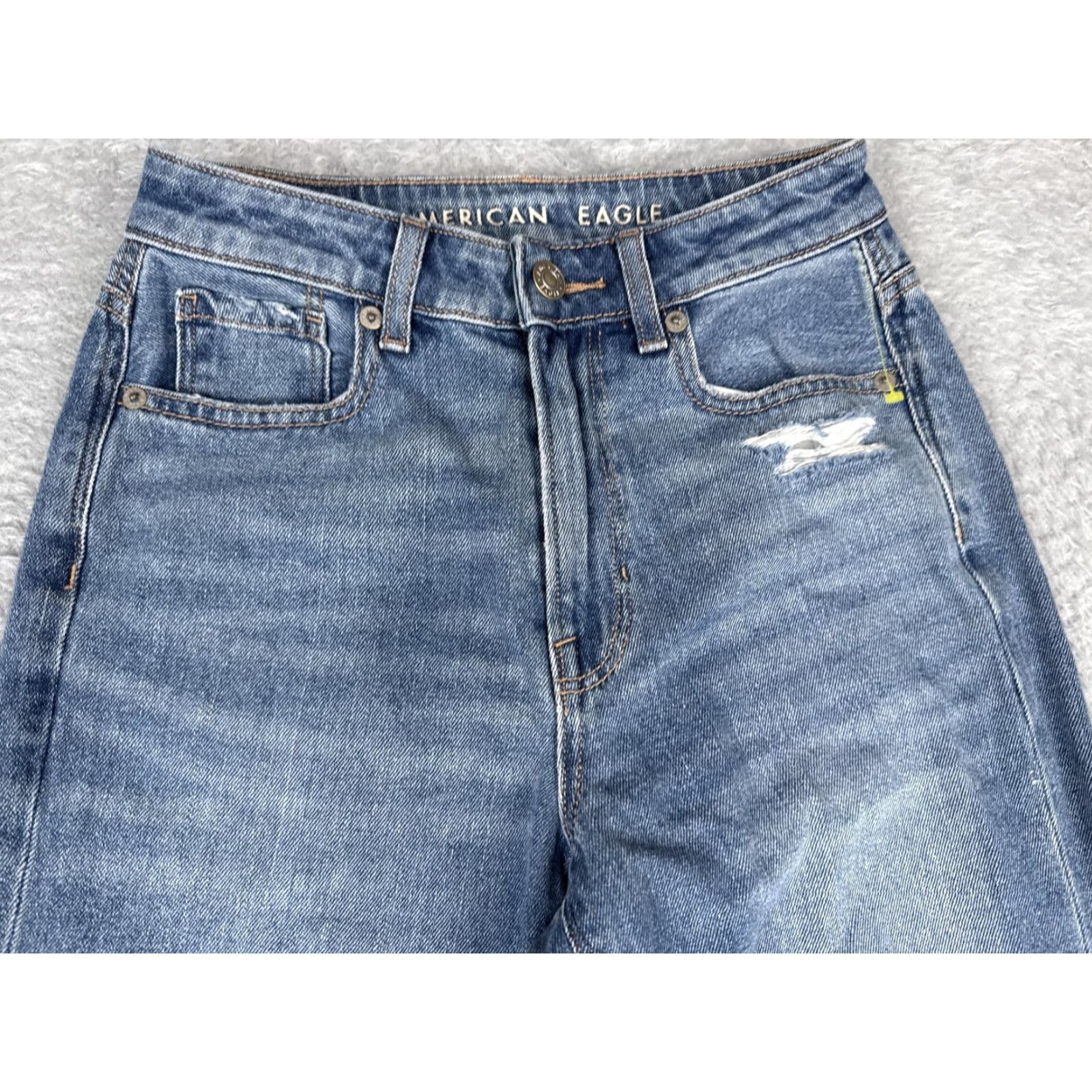 American Eagle Outfitters American Eagle Outfitters Mom Jeans Womens 00 Blue Distressed High Rise Stretch 24x29 Size 24" / US 00 / IT 34 - 4 Thumbnail