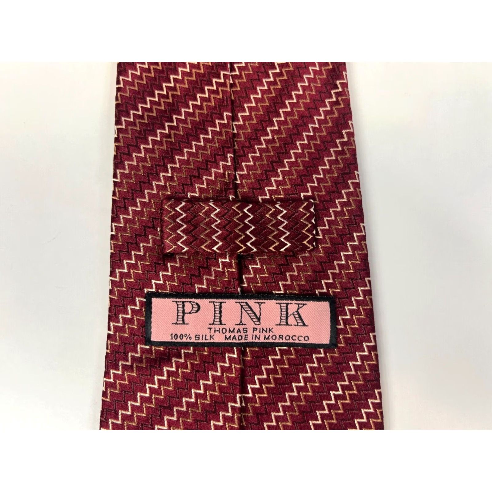 Pinko Thomas Pink Men’s Luxury Silk Tie Zig Zag Maroon 58" Wide 3 5/8" Classic Length Adjustable N/A Size ONE SIZE - 7 Thumbnail