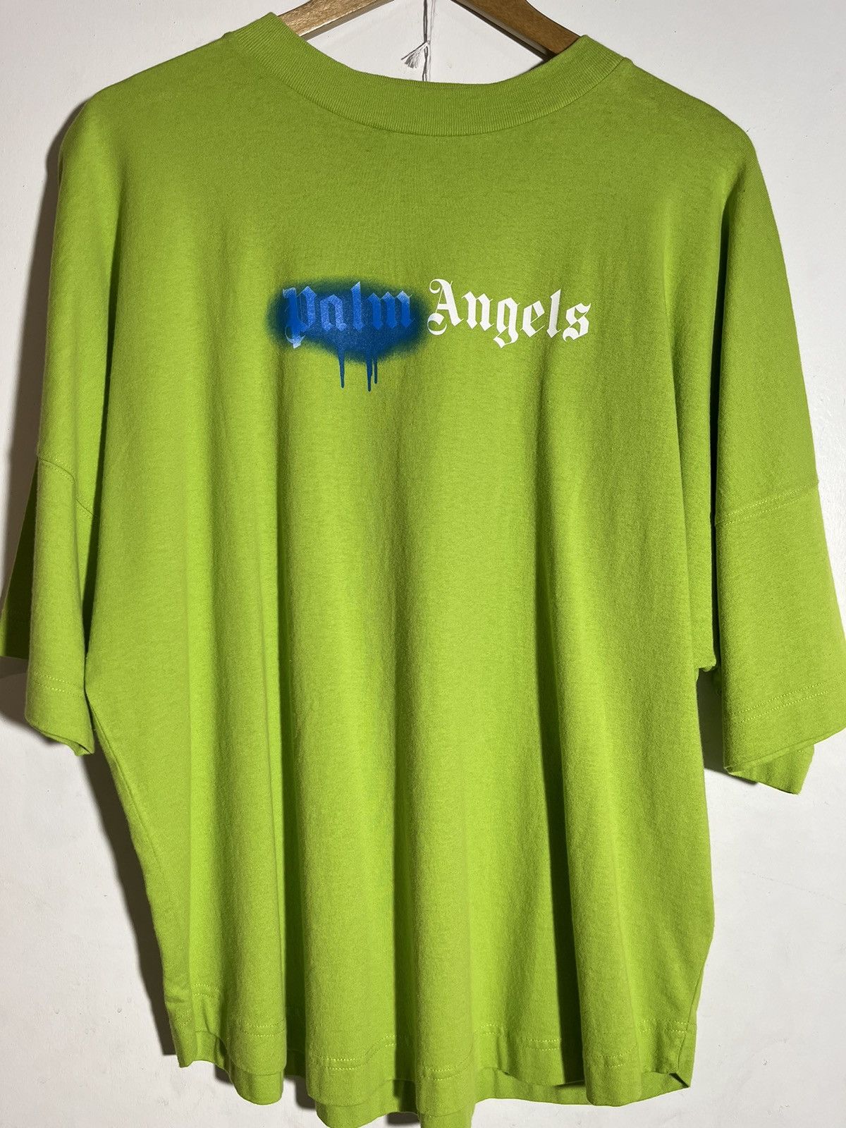 image of Palm Angels Tee Paint Graphic in Green, Men's (Size Small)